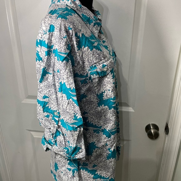 Croft & Barrow Teal and White Floral Shirt Size XL CB-AM - Picture 5 of 7